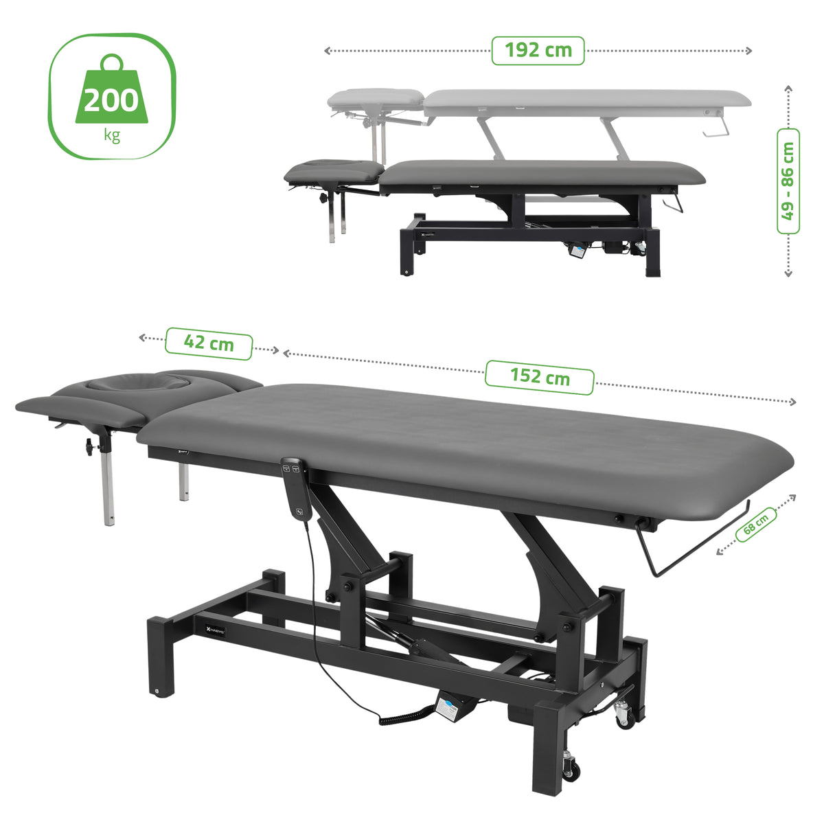 Set Therapieliege Elektrisch Fortis 4 Ergo + Massagepistole Dynamic Pro + Vollrolle 15x60 + Vliesstoff-Unterlage auf Rolle