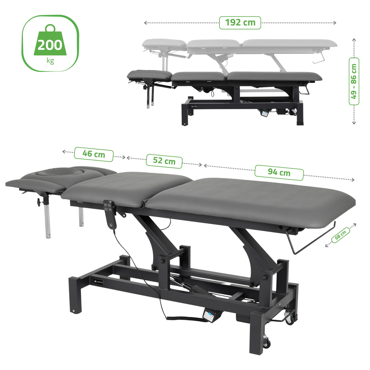 Set Therapieliege Elektrisch Fortis 5 Ergo + Massagepistole Dynamic Pro + Vollrolle 15x60 + Vliesstoff-Unterlage auf Rolle