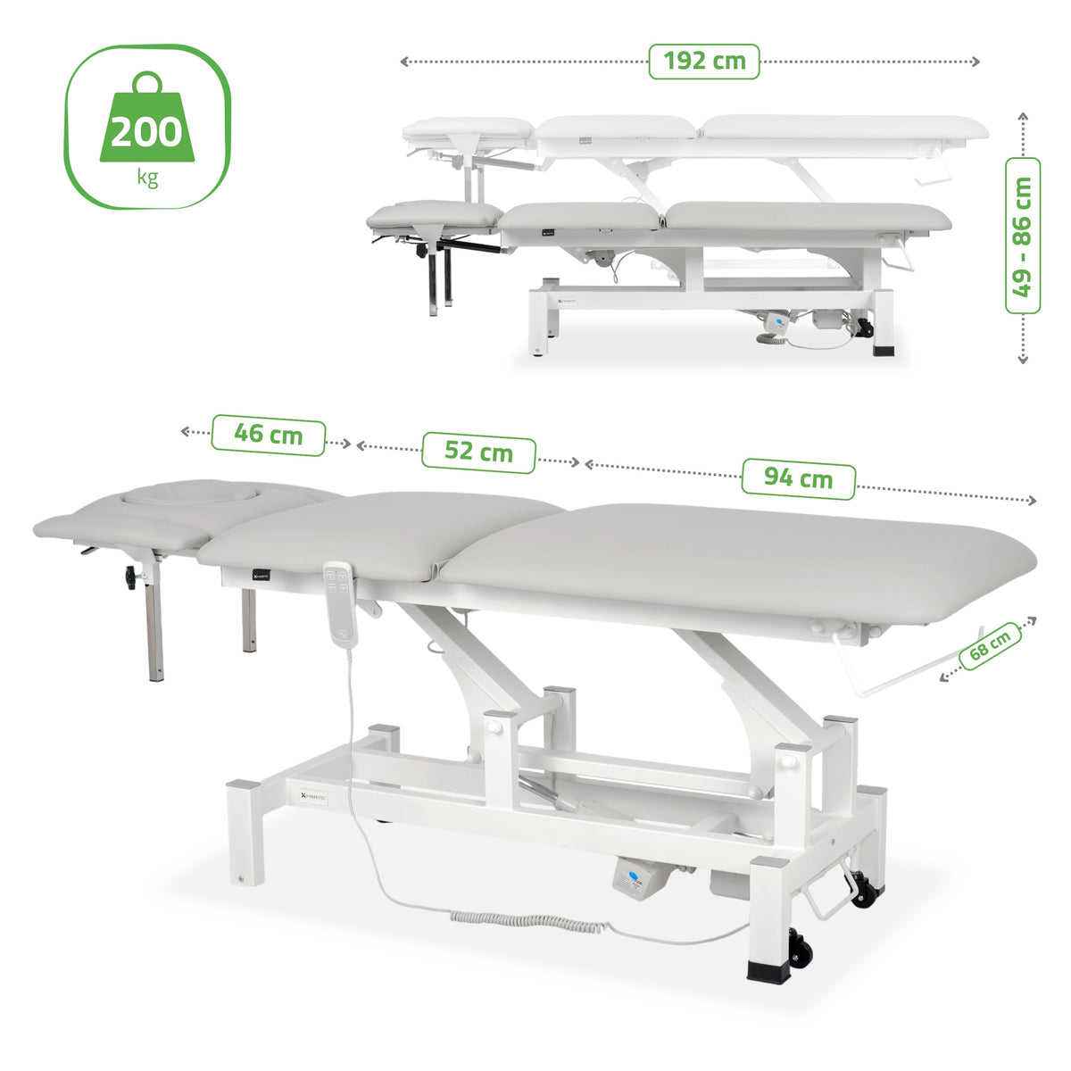 Set Therapieliege Elektrisch Fortis 5 Ergo + Massagepistole Dynamic Pro + Vollrolle 15x60 + Vliesstoff-Unterlage auf Rolle