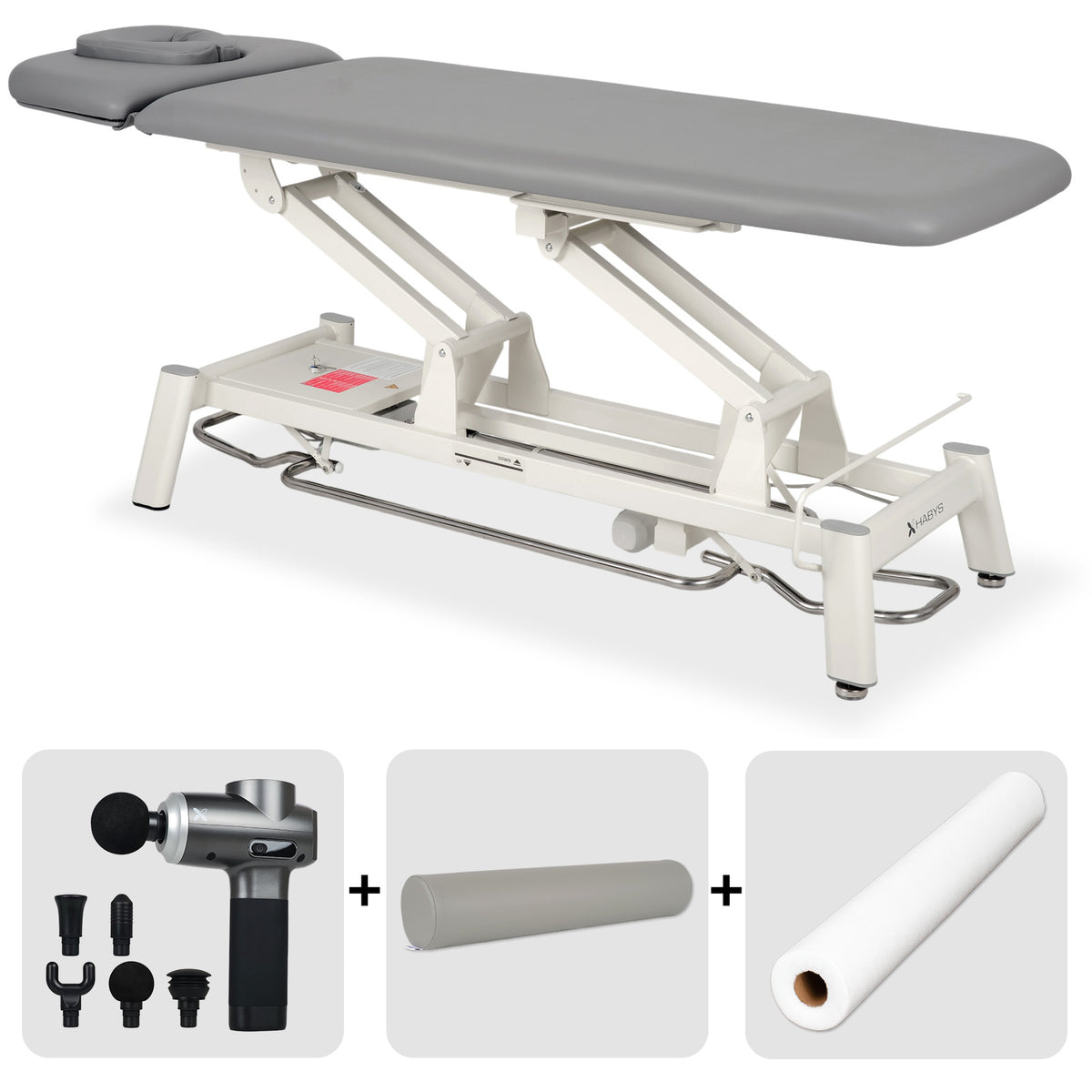 Set Therapieliege Elektrisch Proxima V2 Ergo + Massagepistole Pro Therapy Max + Vollrolle 15x60 + Vliesstoff-Unterlage auf Rolle