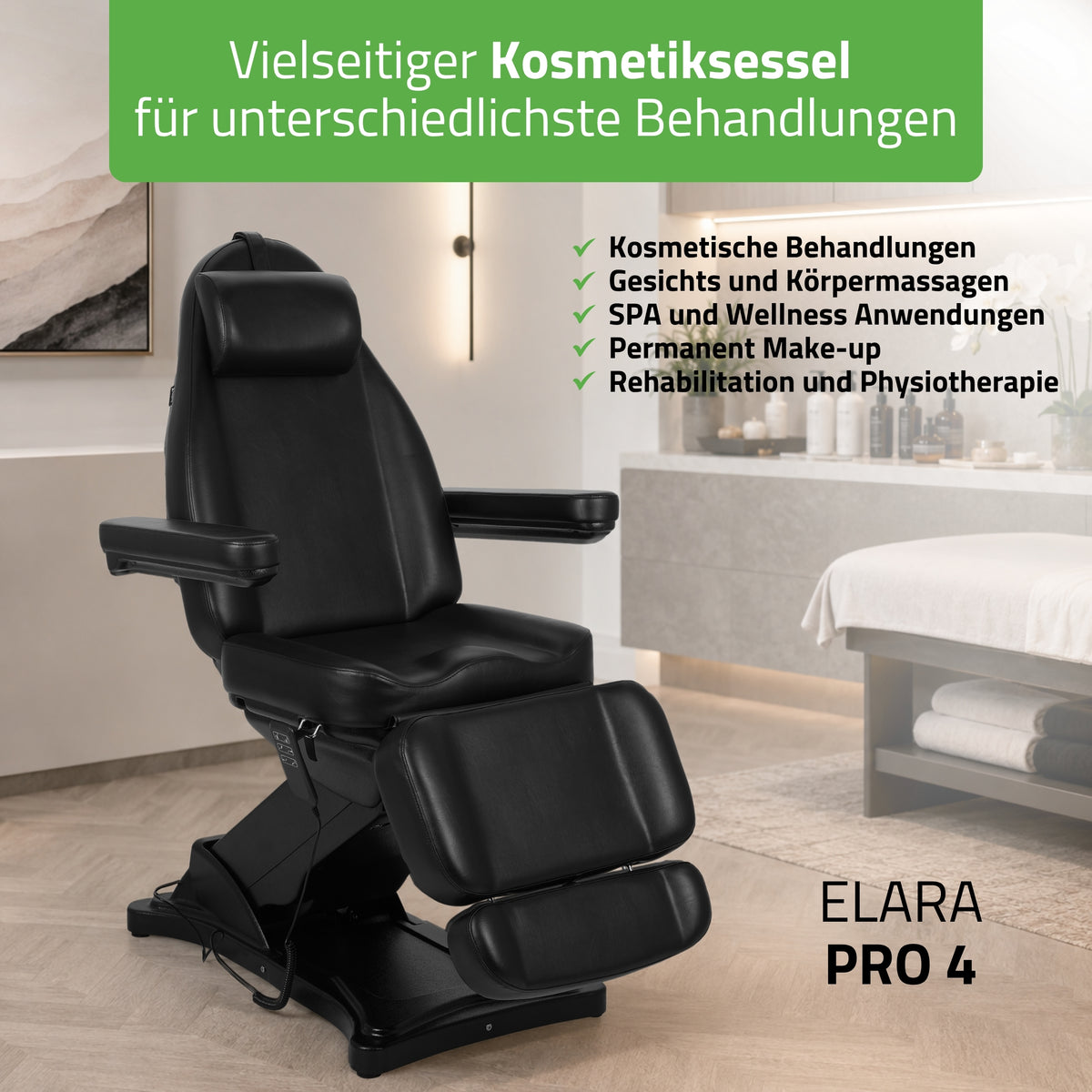 Kosmetikliege Elektrisch | Elara PRO 4 | Kosmetiksessel mit elektrischer Verstellung | Handfernbedienung | 3 - Motoren