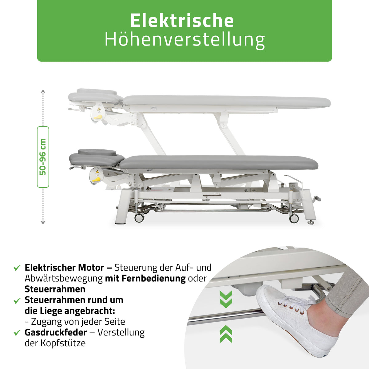 Set Therapieliege Elektrisch Proxima V4 Ergo + Massagepistole Dynamic Pro + Vollrolle 15x60 + Vliesstoff-Unterlage auf Rolle