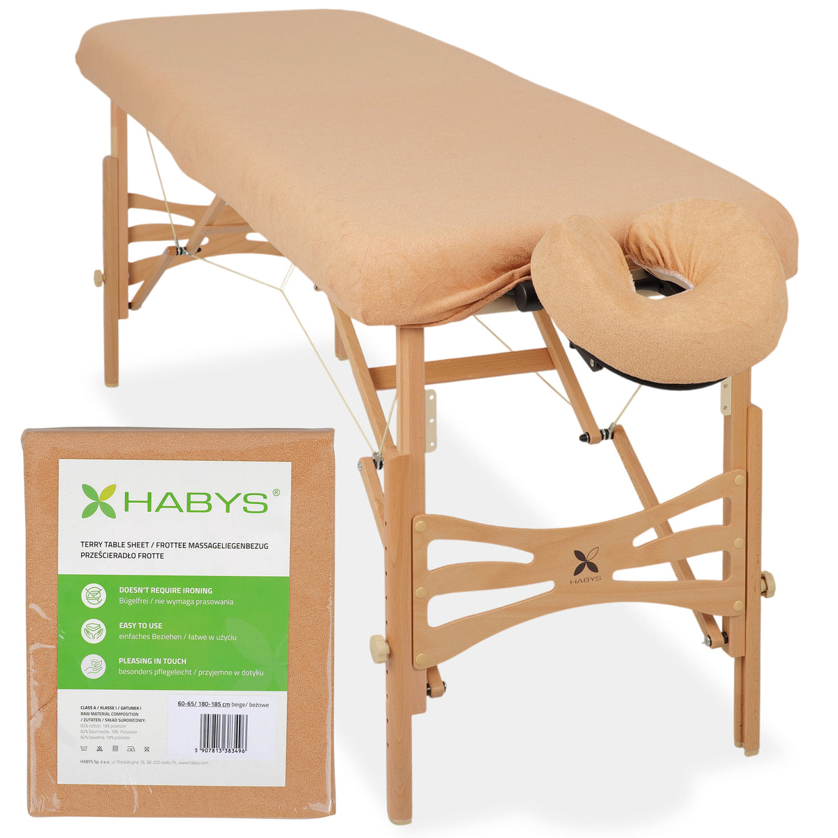 Set | Einteiliges Frottee Spannlaken für klappbare Massageliegen 60-65/180-185 | + Frottee-Bezug für die Kopfstütze