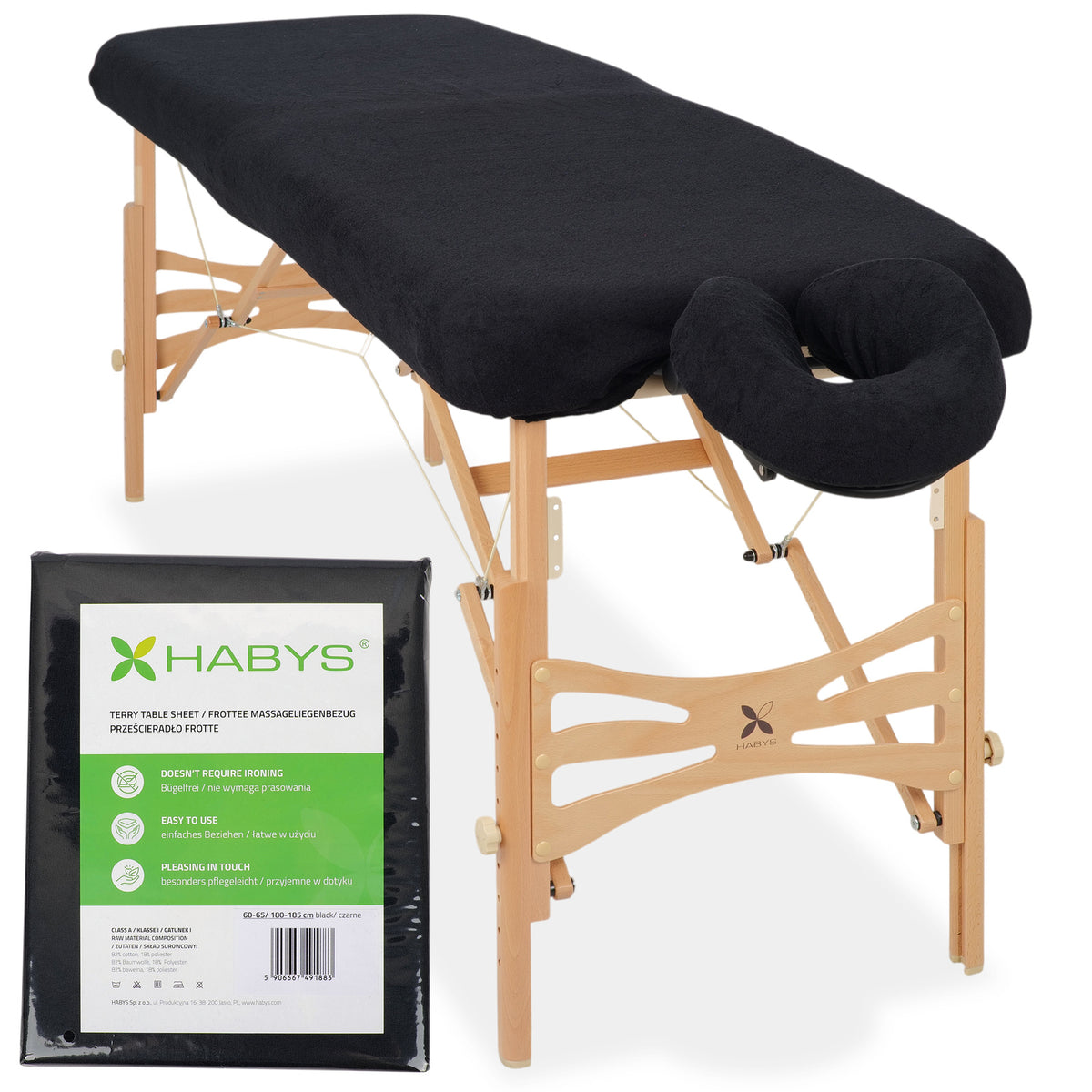 Set | Einteiliges Frottee Spannlaken für klappbare Massageliegen 60-65/180-185 | + Frottee-Bezug für die Kopfstütze