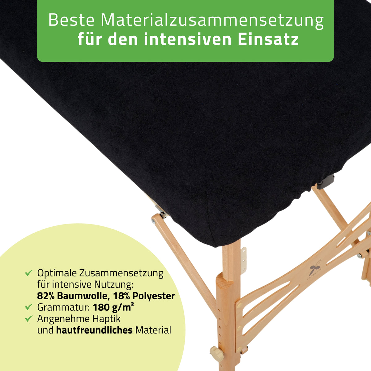 Set | Einteiliges Frottee Spannlaken für klappbare Massageliegen 60-65/180-185 | + Frottee-Bezug für die Kopfstütze