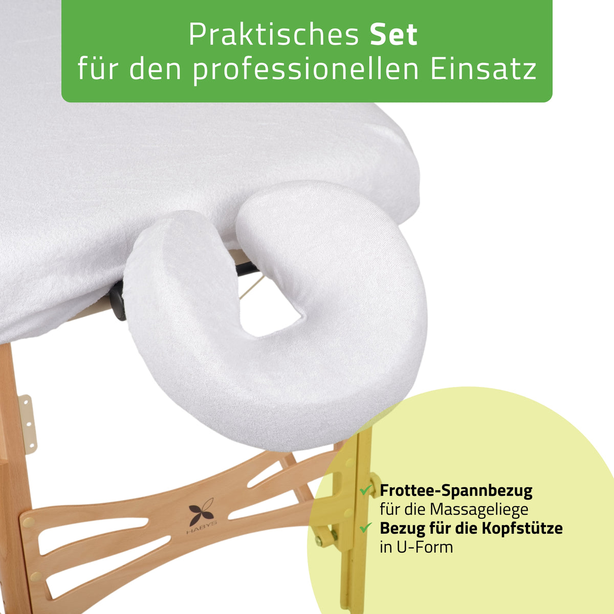 Set | Einteiliges Frottee Spannlaken für klappbare Massageliegen 60-65/180-185 | + Frottee-Bezug für die Kopfstütze