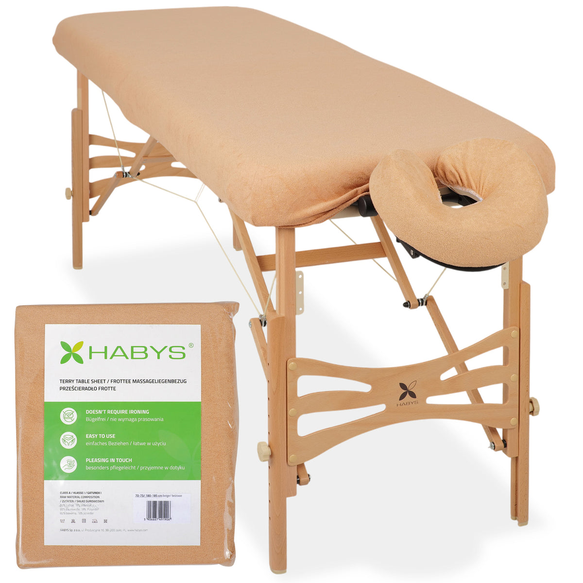 Set | Einteiliges Frottee Spannlaken für klappbare Massageliegen 70-75/180-185 | + Frottee-Bezug für die Kopfstütze