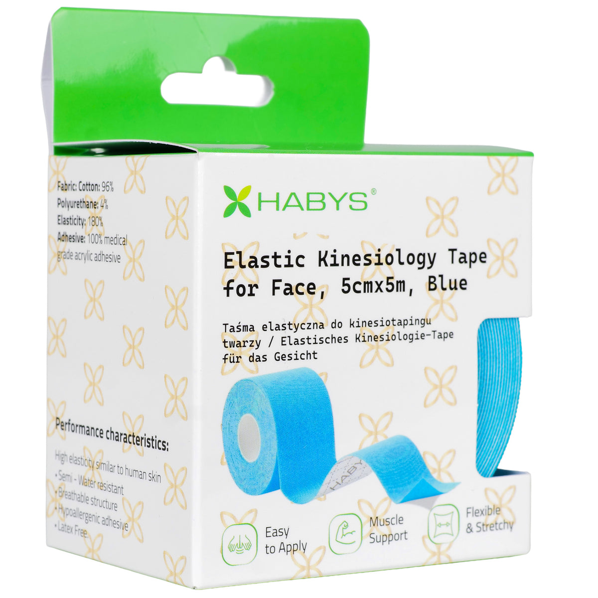 Habys Kinesiologie Tape Gesicht | elastisches Tape | 5cm × 5m | Face