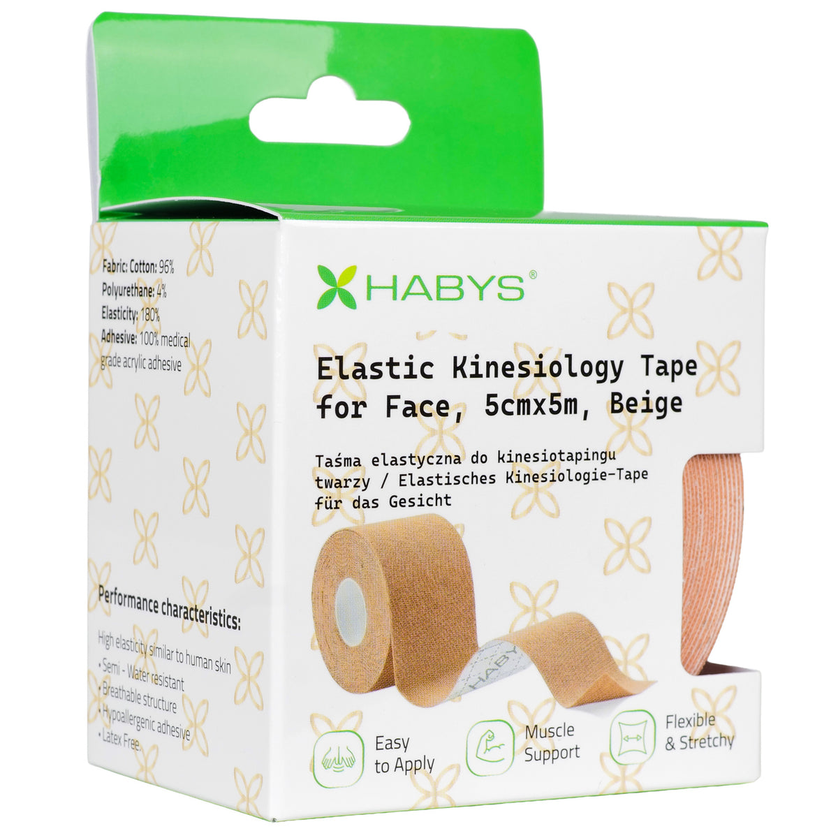 Habys Kinesiologie Tape Gesicht | elastisches Tape | 5cm × 5m | Face