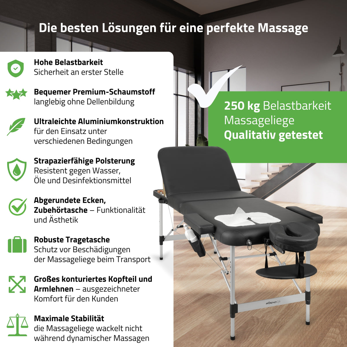 Massageliege Klappbar Adele | Kosmetikliege Tattooliege | Schwarz