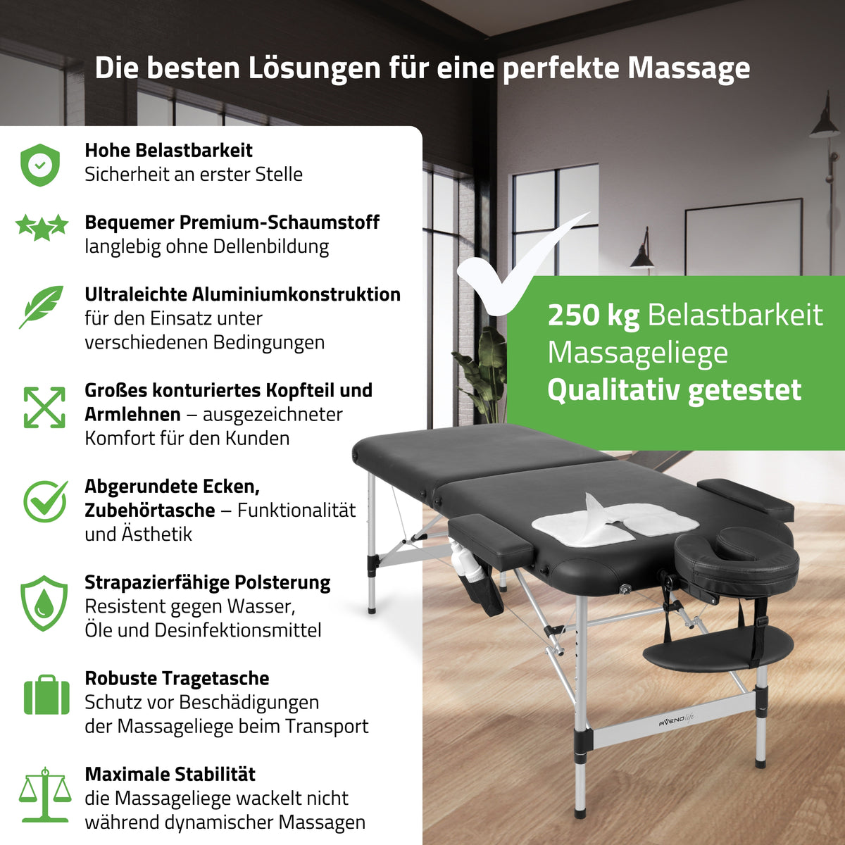 Massageliege Klappbar Nadia | Kosmetikliege Tattooliege | Schwarz 70 cm