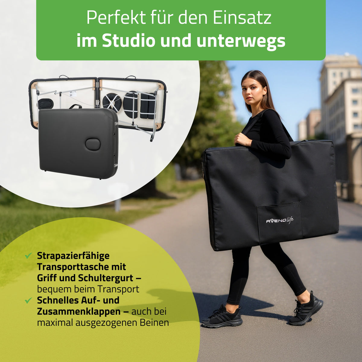 Massageliege Klappbar Nadia | Kosmetikliege Tattooliege | Schwarz 70 cm