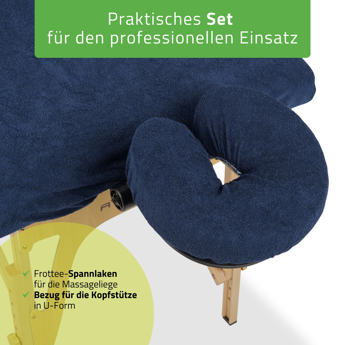 Set | Einteiliges Frottee Spannlaken für klappbare Massageliegen 60/165 | + Frottee-Bezug für die Kopfstütze