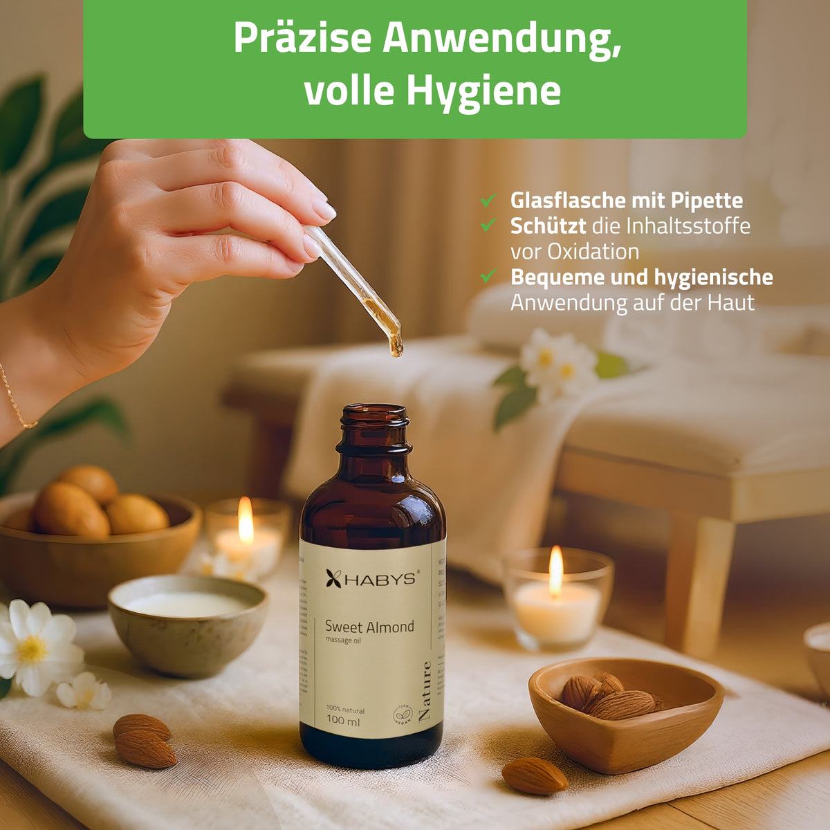 Gesichts-Massage-Set HABYS | Gua-Sha-Stein + |  Roller aus Rosenquarz + | natürliches Mandelöl 100 ml