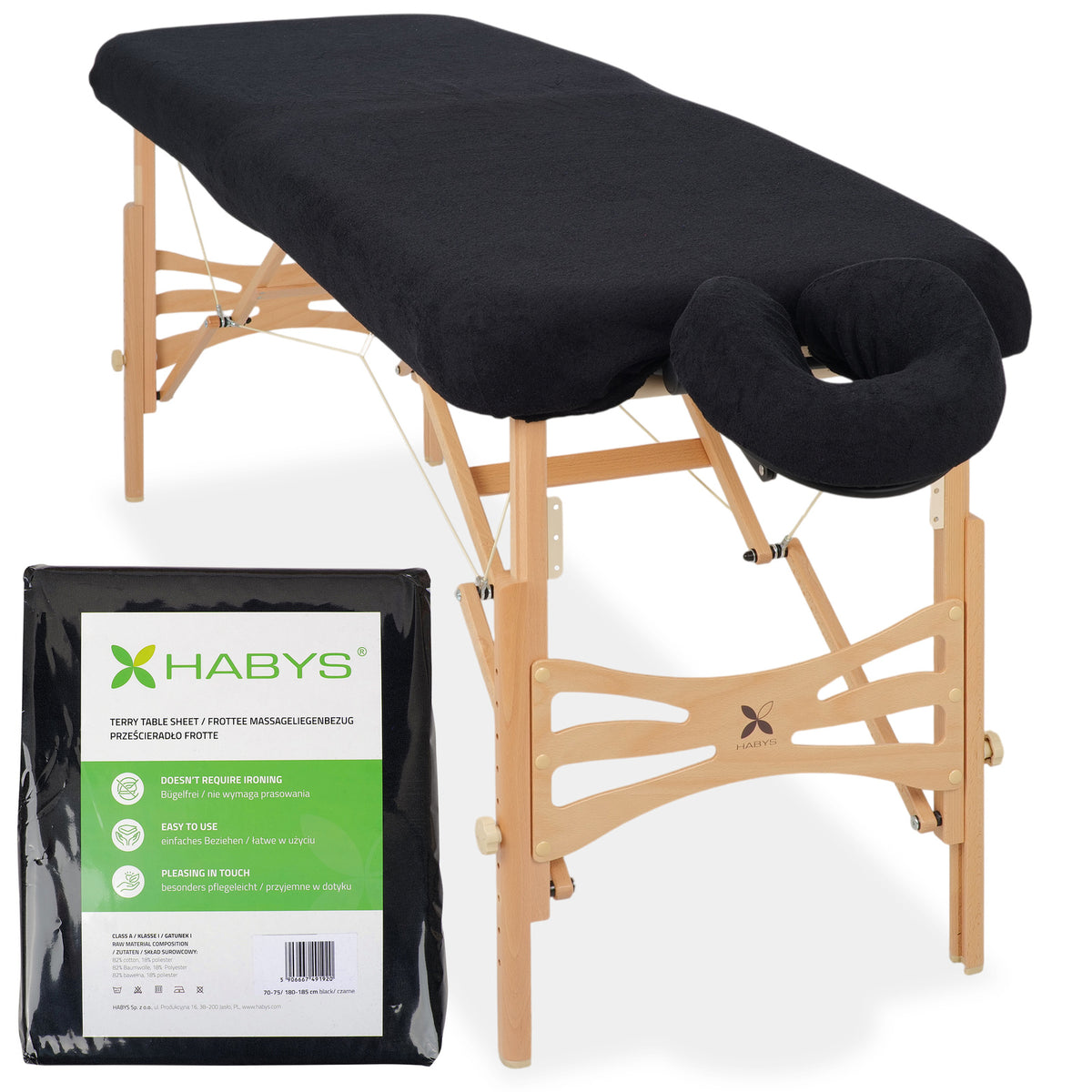 Set | Einteiliges Frottee Spannlaken für klappbare Massageliegen 70-75/180-185 | + Frottee-Bezug für die Kopfstütze