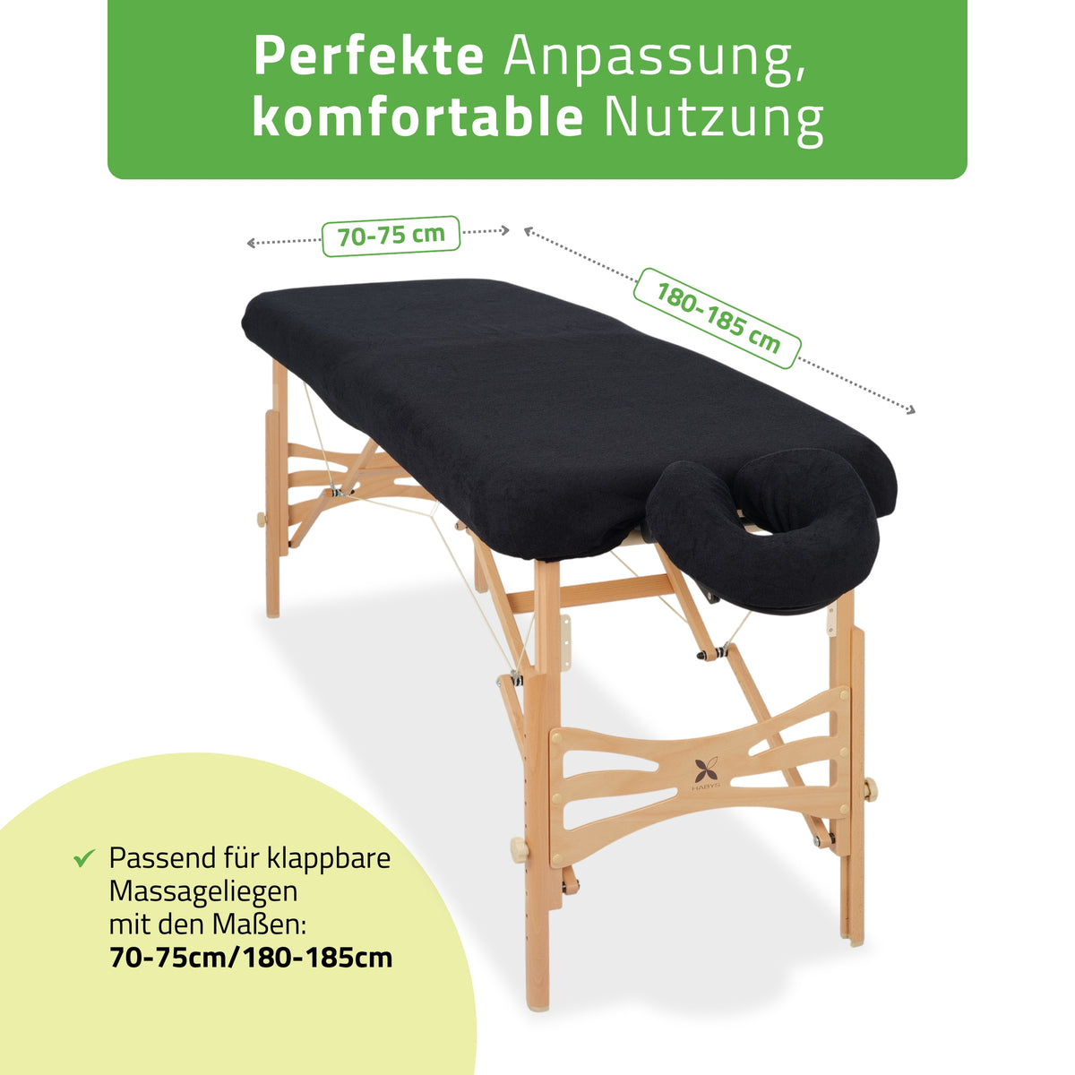 Set | Einteiliges Frottee Spannlaken für klappbare Massageliegen 70-75/180-185 | + Frottee-Bezug für die Kopfstütze