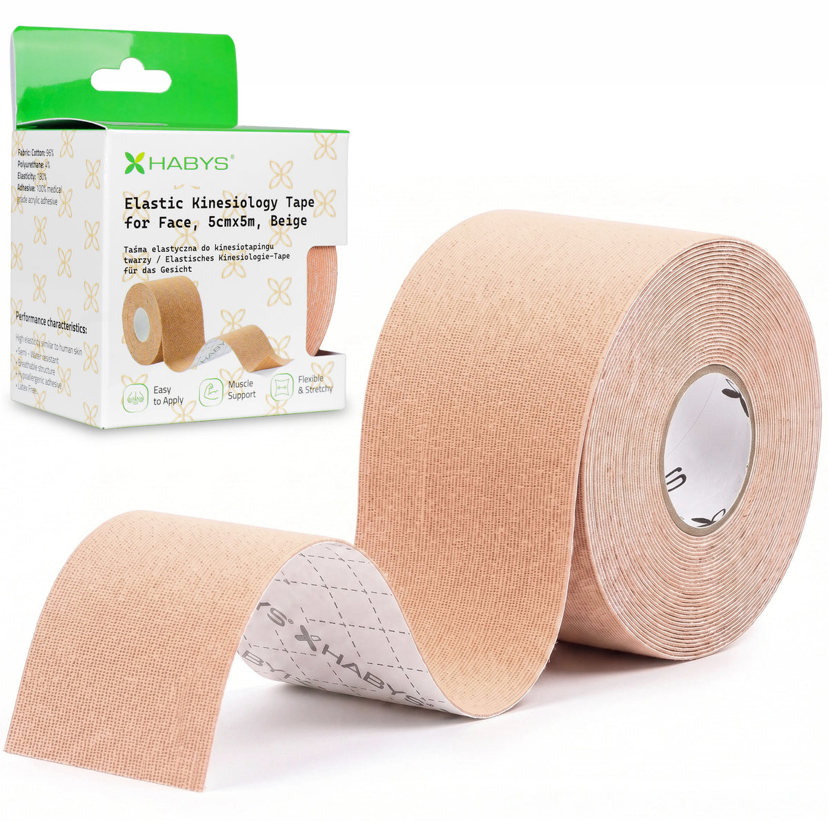Habys Kinesiologie Tape Gesicht | elastisches Tape | 5cm × 5m |  Face