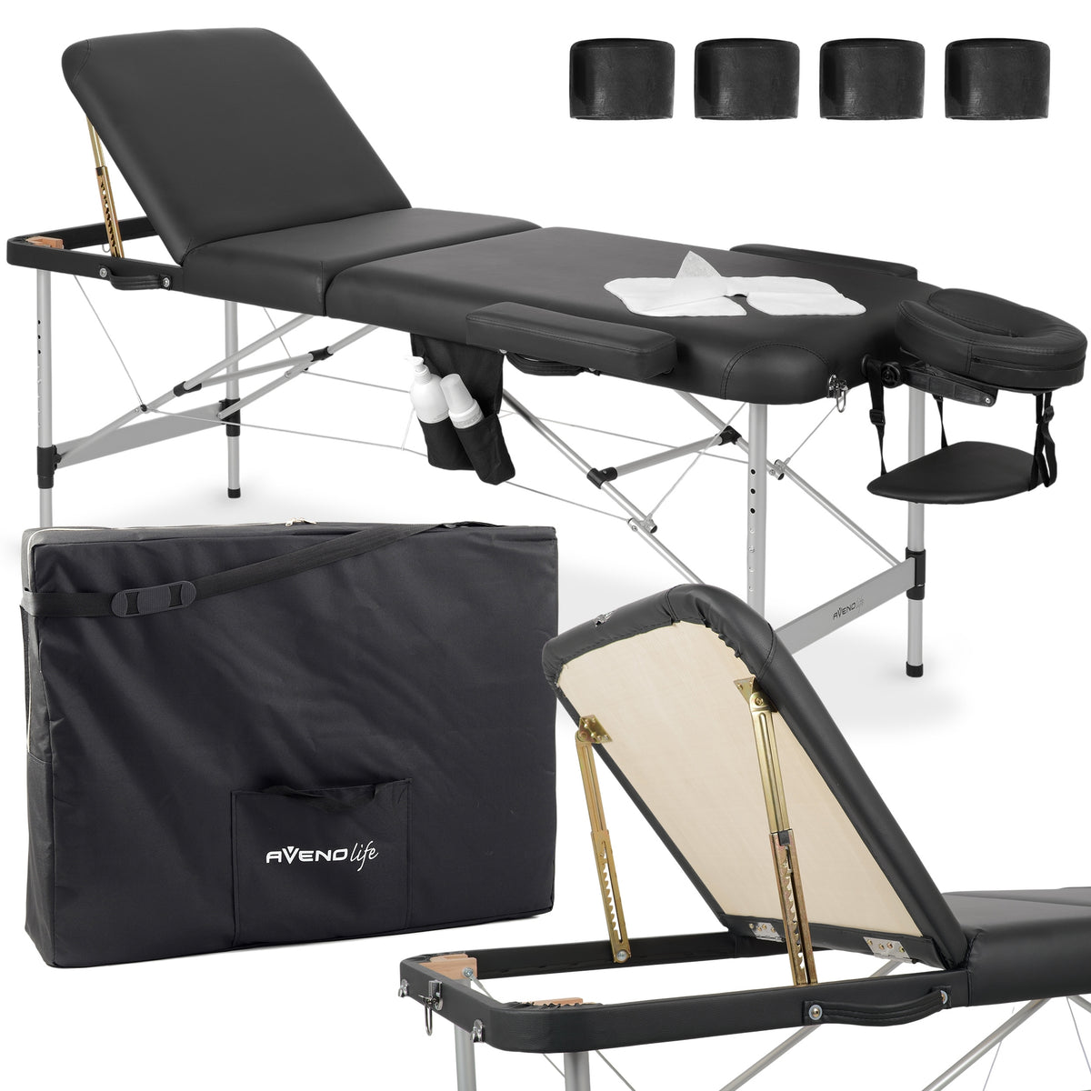 Massageliege Klappbar Adele | Kosmetikliege Tattooliege | Schwarz
