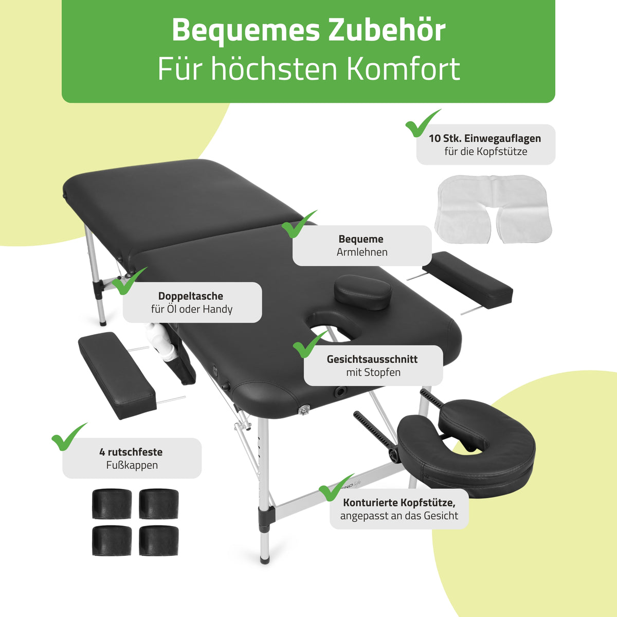 Massageliege Klappbar Nadia | Kosmetikliege Tattooliege | Schwarz 70 cm