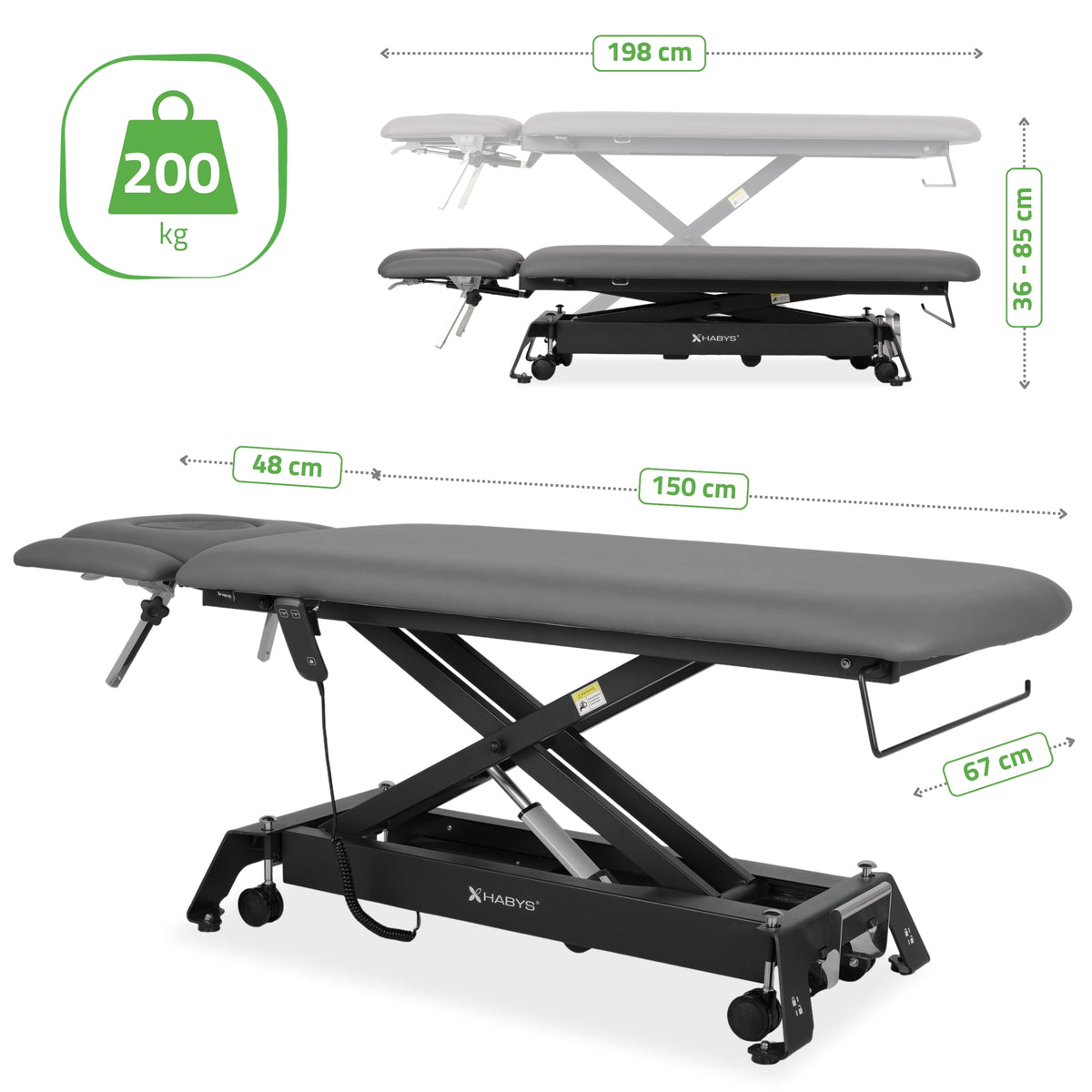 Therapieliege Elektrisch Evero Cross X4 Ergo | 4-Segmente | Handfernbedienung | Grau-Schwarz