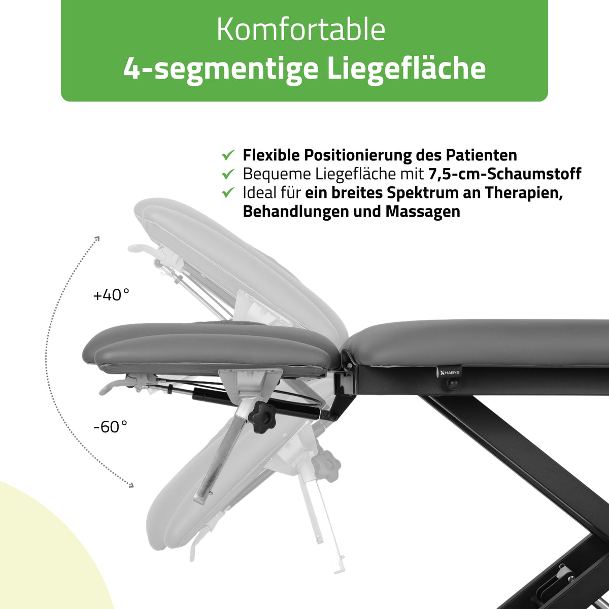 Therapieliege Elektrisch Evero Cross X4 Ergo | 4-Segmente | Steuerrahmen | Grau-Schwarz