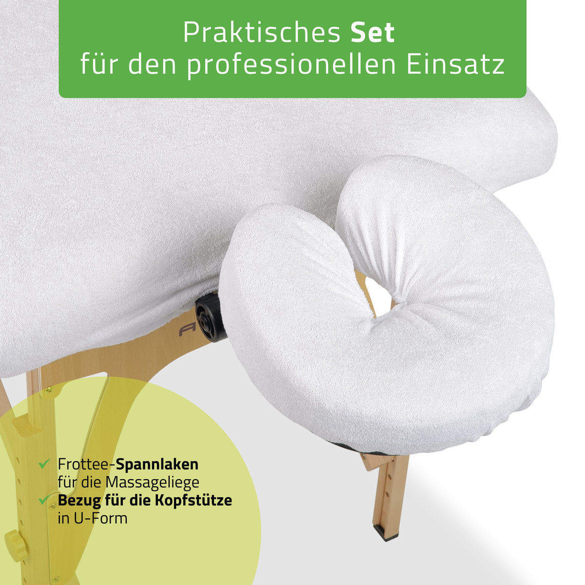 Set | Einteiliges Frottee Spannlaken für klappbare Massageliegen 60/165 | + Frottee-Bezug für die Kopfstütze