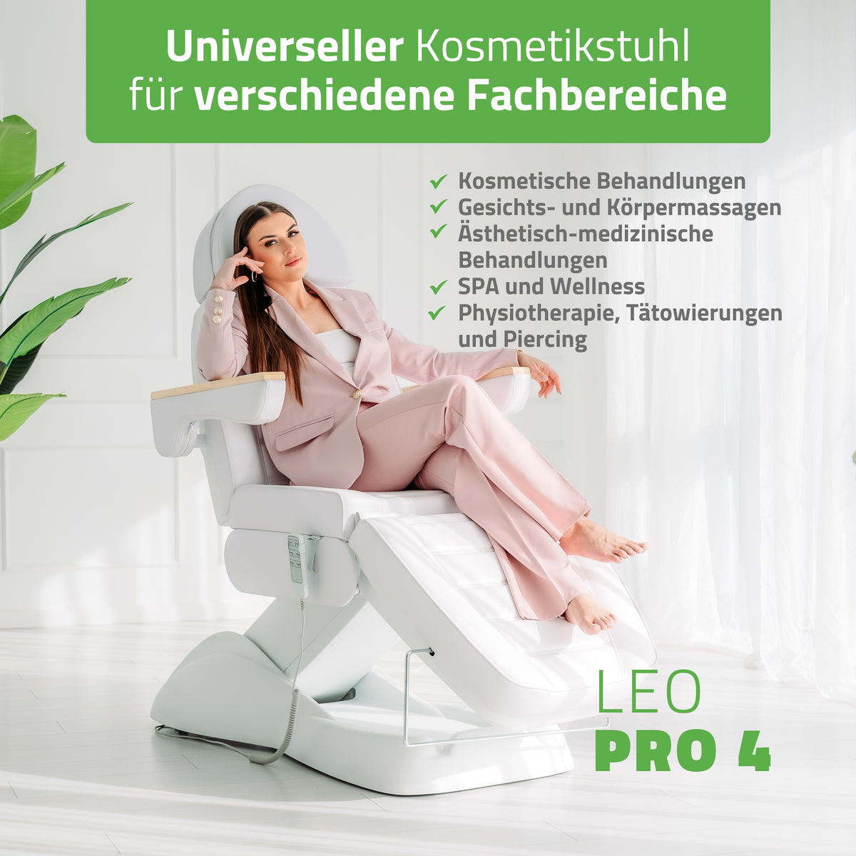 Kosmetikliege Elektrisch | Leo PRO 4 | Kosmetiksessel mit elektrischer Verstellung | Handfernbedienung