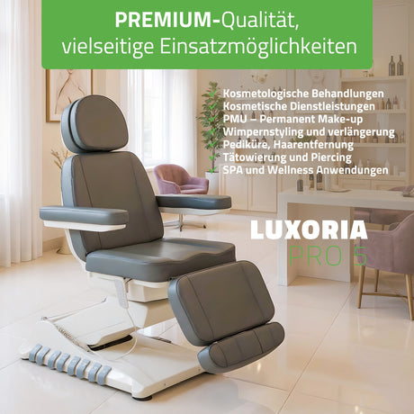 Kosmetikliege Elektrisch | Luxoria PRO 5 | Kosmetiksessel mit elektrischer Verstellung | Grau