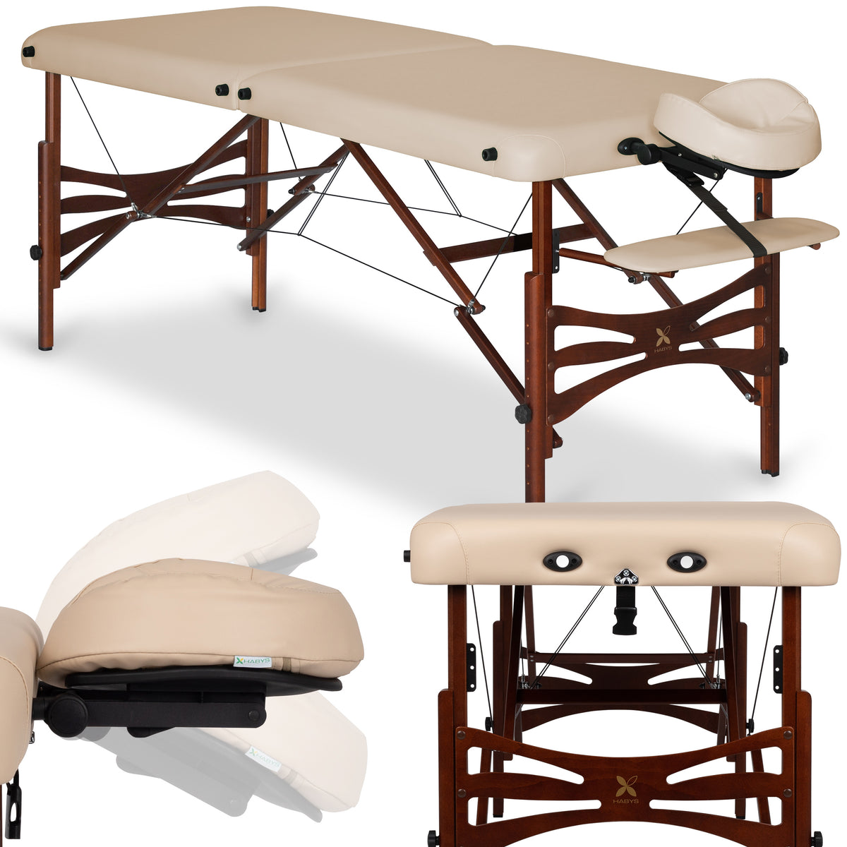 Massageliege Klappbar Panda (gebeizte Buche) | Kosmetikliege | 70 cm | Beige