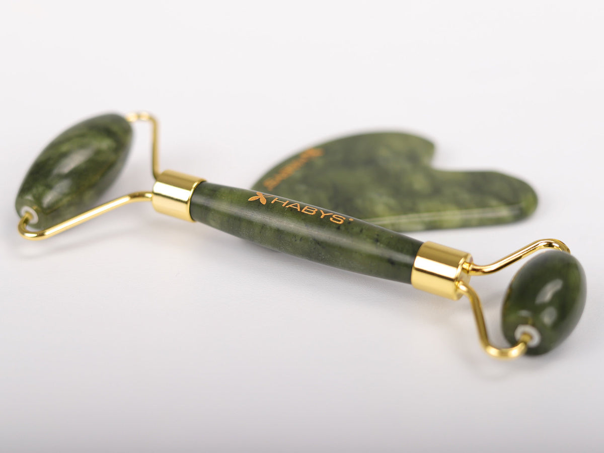 Massage-Set Gua Sha aus Jade | Stein Roller